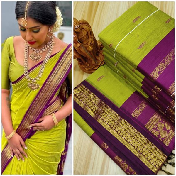 Picture of Olive Green with Plum Kalyani Cotton Saree
