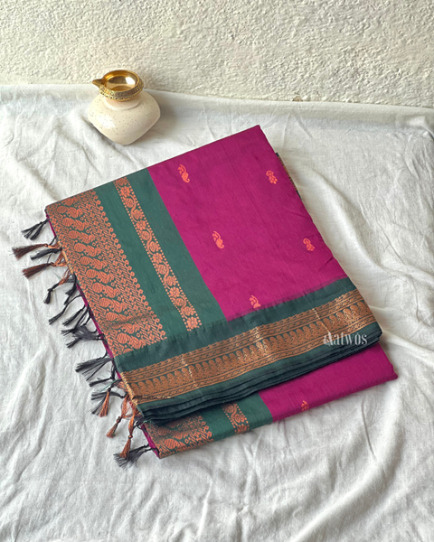 Picture of Dark Pink with Green Kalyani Cotton Saree